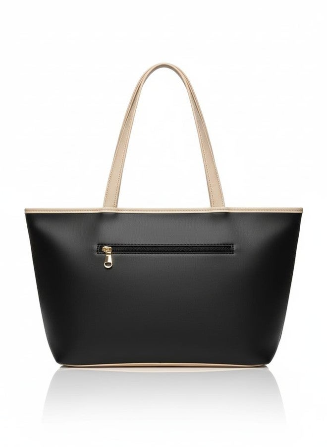 BELLORA Luna Tote Bag for Women | Dual Tone Black & Beige Handbag | Minimalist Everyday Shoulder Bag - Image 3